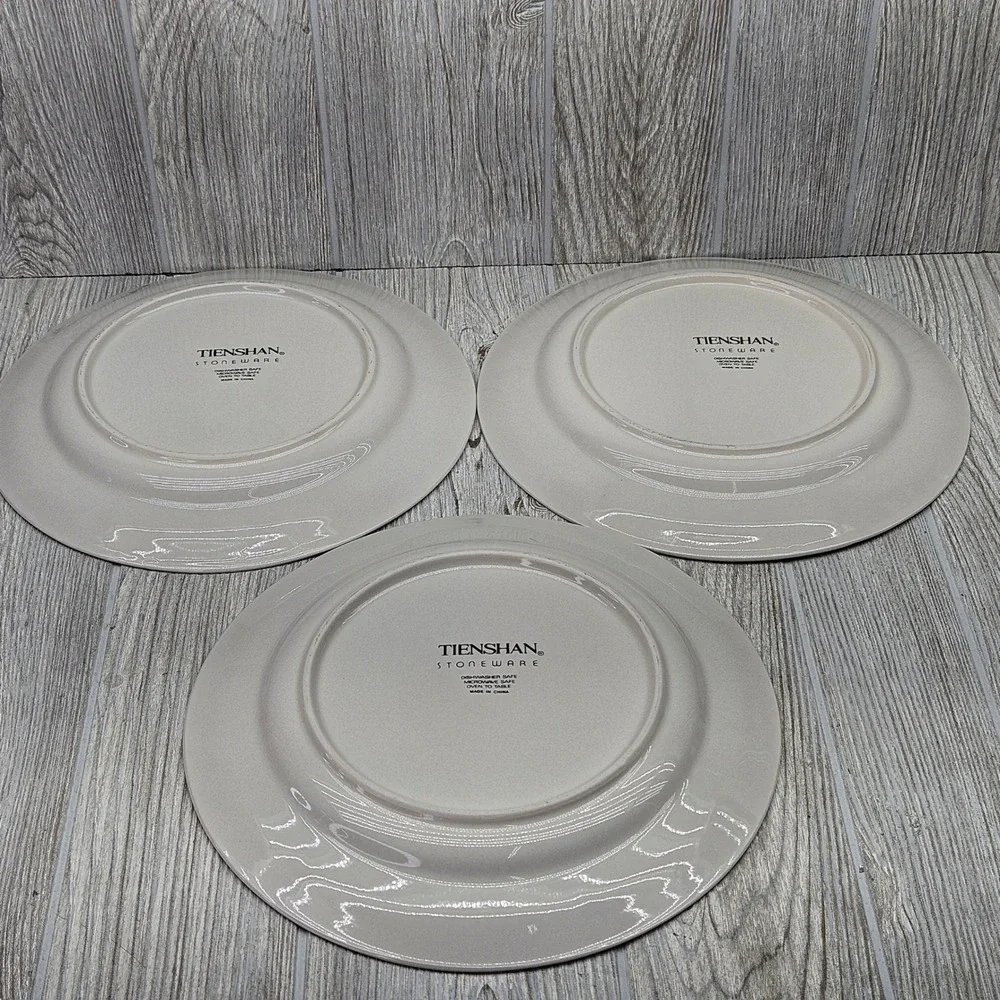 Tienshan Stoneware Country Christmas Teddy Bear Present Dinner Plates Set of 3